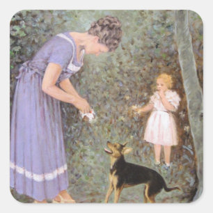 De Greedy Small Dog van Guido Marzulli, Realisme Vierkante Sticker