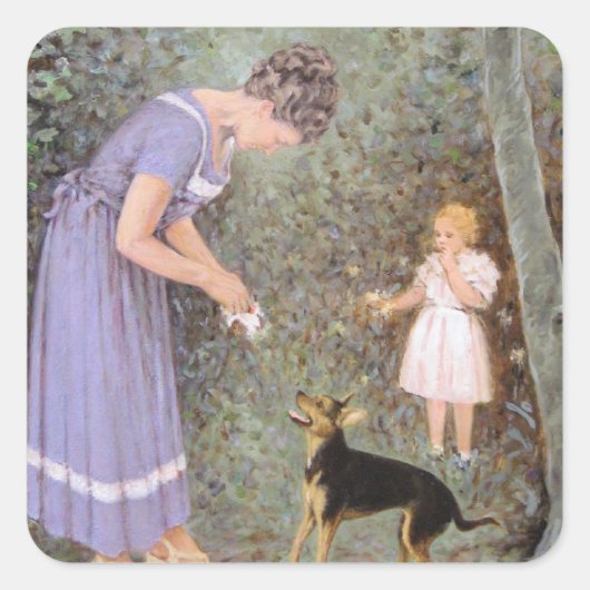 De Greedy Small Dog van Guido Marzulli, Realisme Vierkante Sticker (Voorkant)