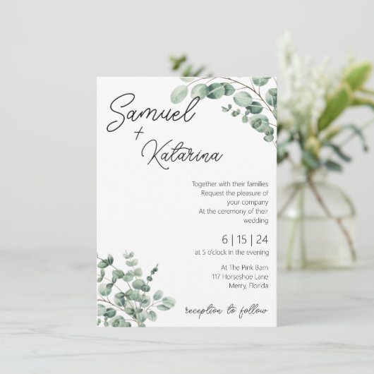 De GreenGenery bruiloft uitnodiging met details (Staand voorkant)