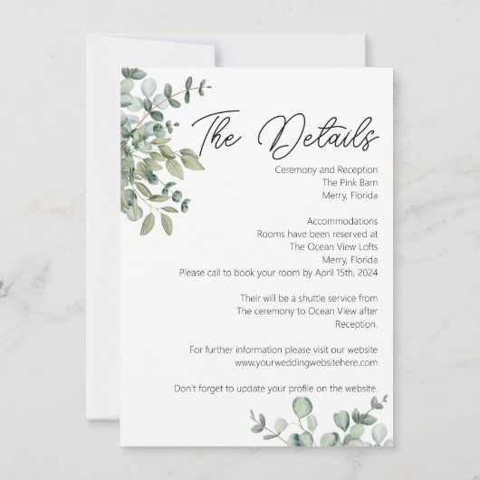 De GreenGenery bruiloft uitnodiging met details (Achterkant)