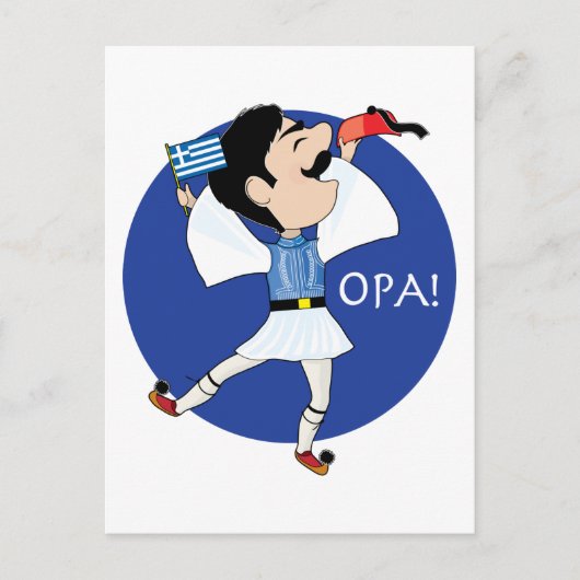 De Griekse Evzone danst met de vlag OPA! Briefkaart (Voorkant)