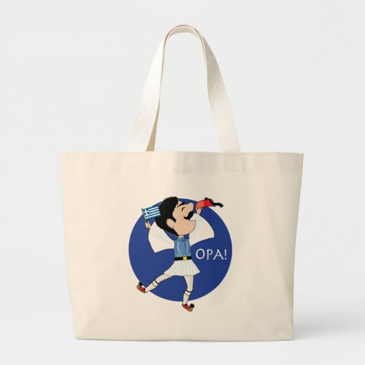 De Griekse Evzone danst met de vlag OPA! Grote Tote Bag (Voorkant)