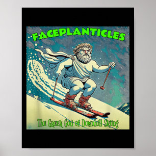 De Griekse god van het afdalen skiën en gezicht pl Poster