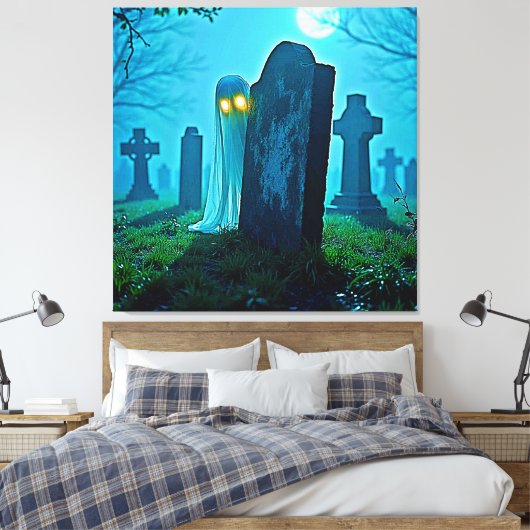 De griezelige glimp van Graveyard Ghost Canvas Afdruk (Insitu (Slaapkamer))