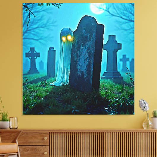 De griezelige glimp van Graveyard Ghost Canvas Afdruk (Insitu (Woonkamer))