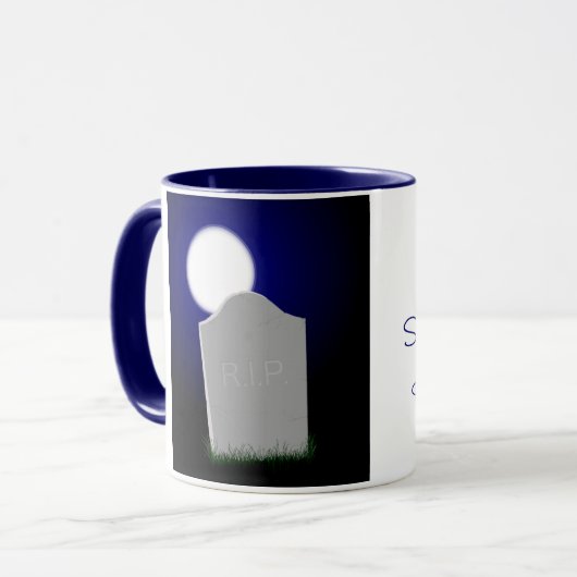 * De Griezelige Maan en de Grafsteen van Halloween Mok (Voorkant links)