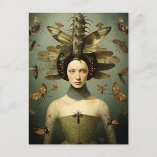 De griezelige retro bug lady briefkaart