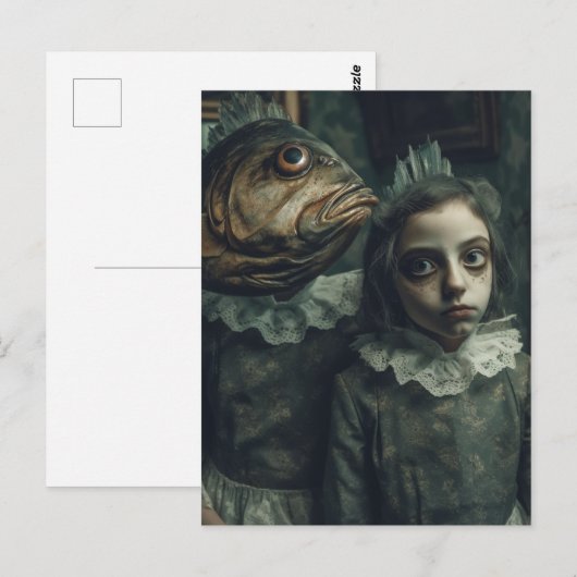 De griezelige vis meisjes horror briefkaart (Voorkant / Achterkant)