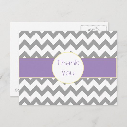 De grijze en Paarse Gestreepte Chevron dankt u Briefkaart (Voorkant / Achterkant)