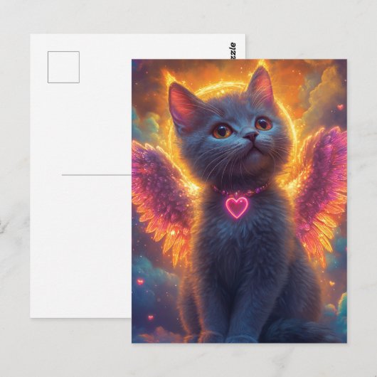 De grijze engel kitten briefkaart (Voorkant / Achterkant)
