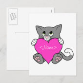 De Grijze Kat van de Valentijnsdag met Roze Hart Feestdagenkaart (Voorkant / Achterkant)