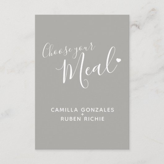 De grijze omsluiting van het de maaltijdoptiesmanu informatiekaartje (Voorkant)