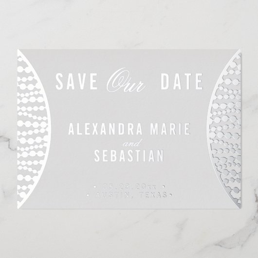 De grijze parels van het Elegant Manuscript sparen Folie Uitnodiging (Voorkant)