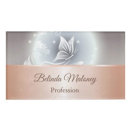 De grijze Vlinder Bloemen nam Goud toe Naambadge (Voorkant)