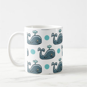 De grijze Walvis van de Cartoon, Blauwe Stippen Koffiemok