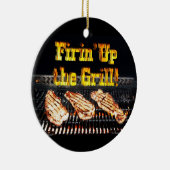 De Grill afvuren! BBQ-steaks Keramisch Ornament (Rechts)