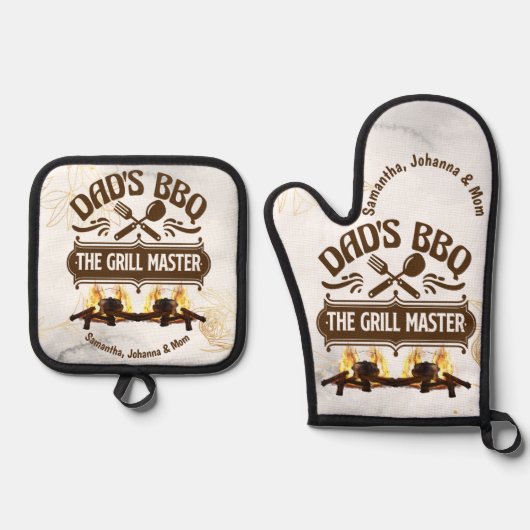De Grill Master Dad's BBQ Vaderdag Keuken Ovenwant & Pannenlap Set (Voorkant)