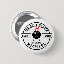 De Grill Meester Gevestigd Jaar Naam Vlam Ronde Button 5,7 Cm