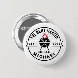 De Grill Meester Gevestigd Jaar Naam Vlam Ronde Button 5,7 Cm