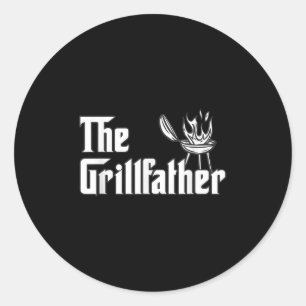 De Grillfather Grappige BBQ Papa Grillen Barbecue Ronde Sticker