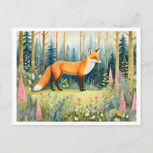 De grillige Waterverf Fox in het bos Briefkaart (Voorkant)