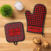 De Grillmaster Black en Red Lumberjack Plaid Ovenwant & Pannenlap Set (Top down)