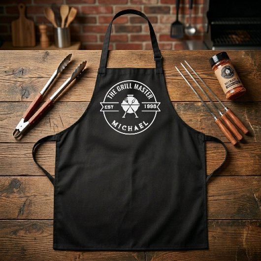 De Grillmaster Gevestigd Jaar Aangepaste Naam Schort