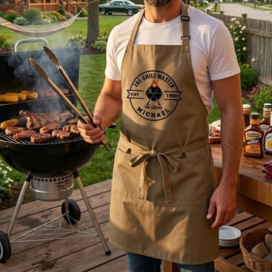 De Grillmaster Gevestigd Jaar Naam Vlam Standaard Schort