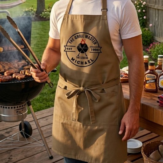 De Grillmaster Gevestigd Jaar Naam Vlam Standaard Schort