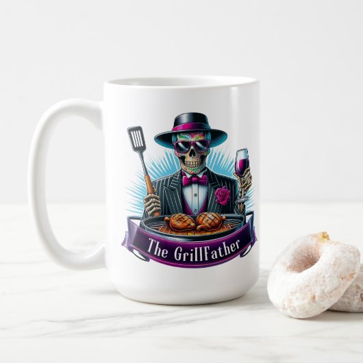 De Grillvader Grappig Skelet Vaderdag Koffiemok (Met donut)