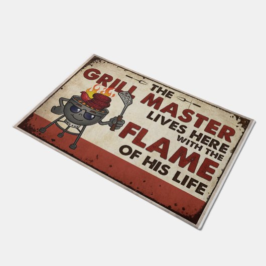 De grilmeester leeft hier, heerlijk eten deurmat (Schuin)
