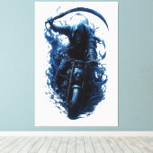 De Grim Reaper Biker op een Motorcycle Canvas Prin (Insitu (Houten vloer))