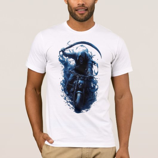 De Grim Reaper Biker op een Motorfiets T-Shirt (Voorkant)