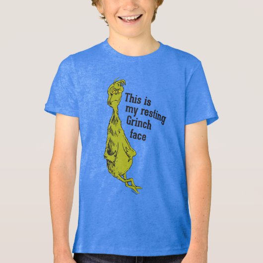 De Grinch | Grappige Ontspannen Grinch Gezicht Tri-Blend Shirt (Voorkant)