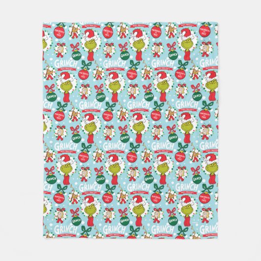 De Grinch | Happy Wholidays Patroon Fleece Deken (Voorkant)