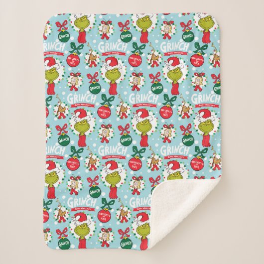 De Grinch | Happy Wholidays Patroon Sherpa Deken (Voorkant)