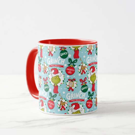 De Grinch | Happy Wholidays Pattern Mok (Voorkant links)