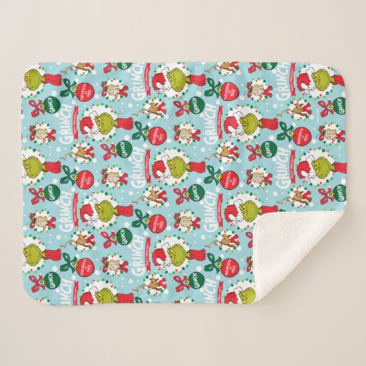 De Grinch | Happy Wholidays Pattern Sherpa Deken (Voorkant (horizontaal))