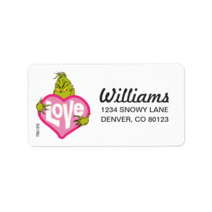 De Grinch Love Pink Heart Etiket