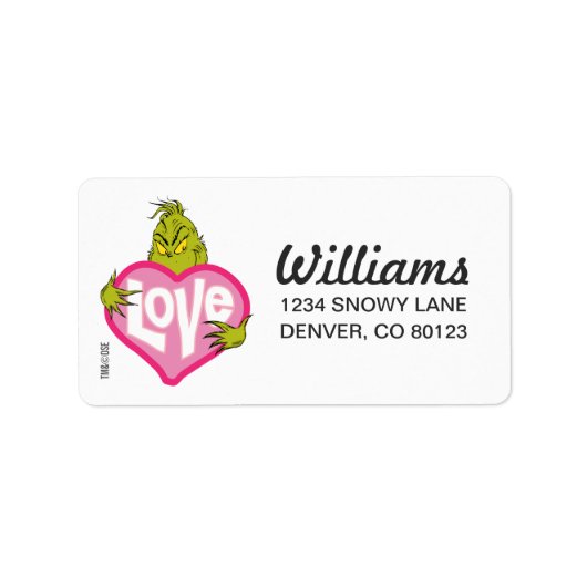 De Grinch | Love Pink Heart Etiket (Voorkant)