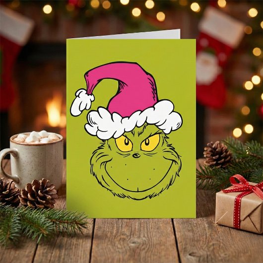 De Grinch met roze kerstmuts Kaart