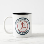 De groei is in het kielzog aan het lopen tweekleurige koffiemok (Links)