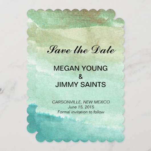 de groene abstracte waterverf sparen de datum save the date (Voorkant / Achterkant)