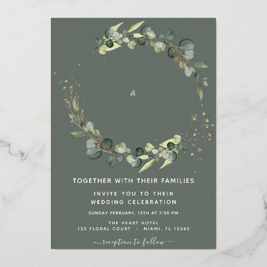 De groene achtergrond van het groene huwelijk van  folie uitnodiging (Voorkant)