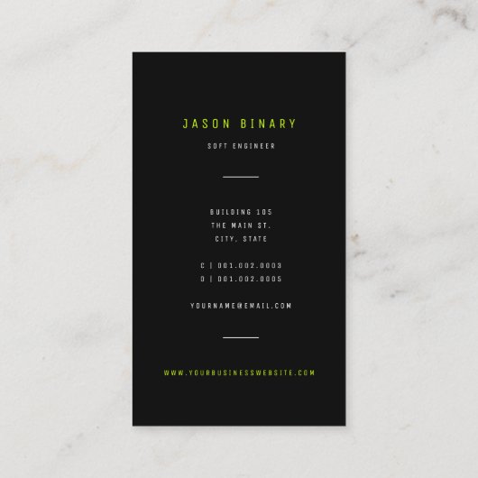 De Groene Binaire Computer van de Code Tech Modern Visitekaartje (Achterkant)