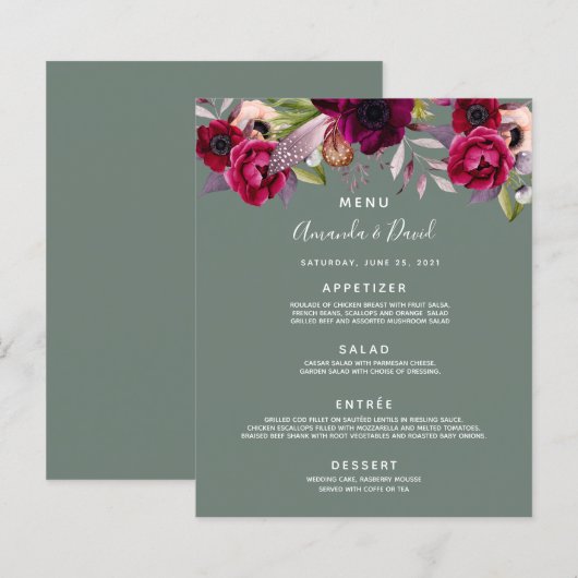 De groene bloemen van het bruiloft-menu worden beg (Voorkant / Achterkant)