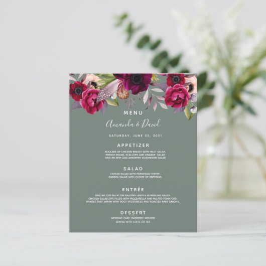 De groene bloemen van het bruiloft-menu worden beg (Staand voorkant)