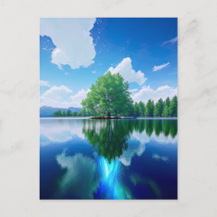 De groene boom op het kleine eiland briefkaart