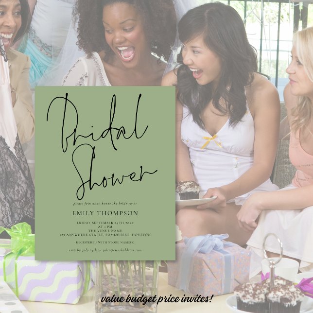 De Groene Bridal van de Schrapping van het Manuscr (Value budget price bridal shower invites)