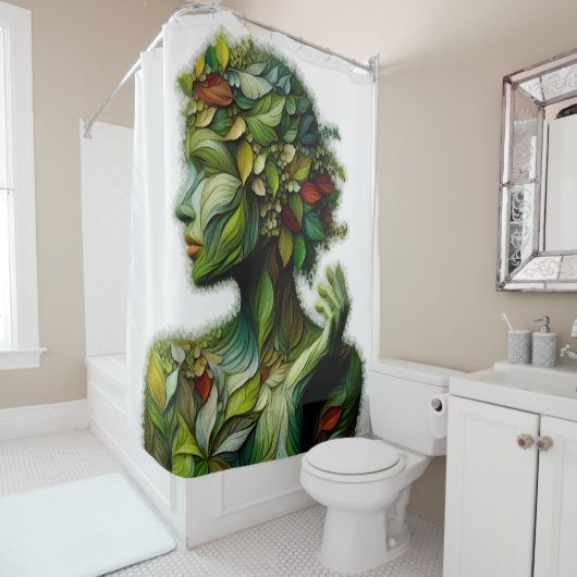 De groene dame - witte achtergrond douchegordijn (In situ)